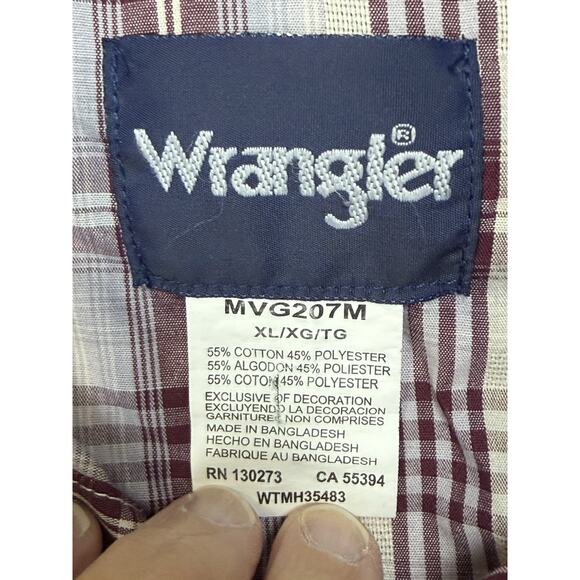 Wrangler Men's Long Sleeve Shirt Pearl Snaps Sz XL Plum Plaid Western Cowboy - Picture 5 of 10